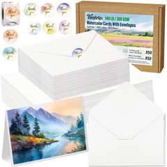 50 PCS Blank Watercolor Cards Envelopes 140lb 300GSM 100% Cotton 4×6 Inch