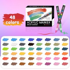 48 Colors Acrylic Paint Markers Brush Tip, Water-Based Acrylic Colored Paint …