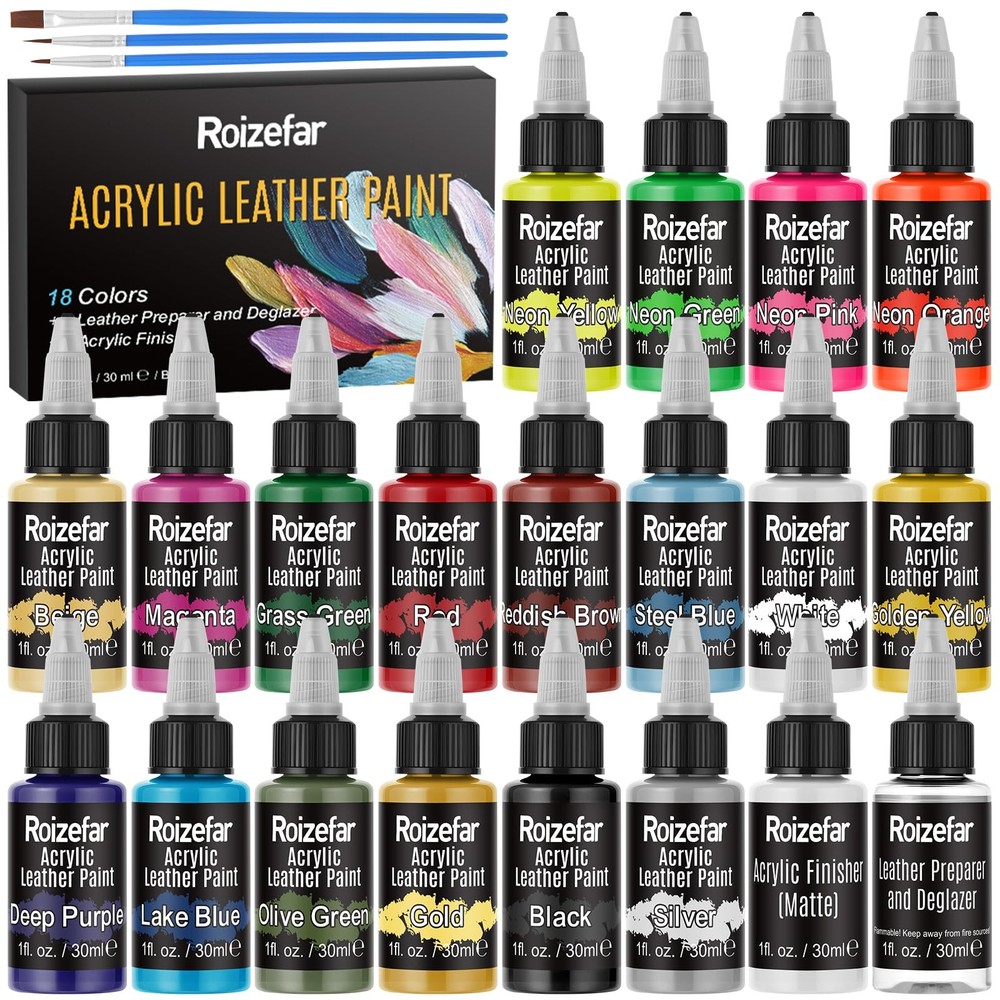 Acrylic Leather Paint, Ultimate All-in-One 20 x 30ml Kit with Deglazer & Fini…