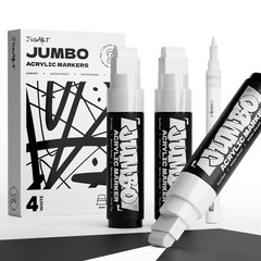 JusArt 4-Pcs White Jumbo Acrylic Markers, Dual Tip (15/0.7mm), Multi-Surface