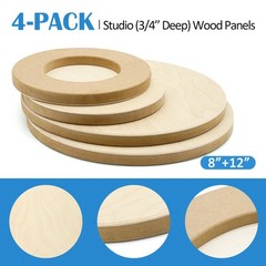 Unfinished Round Birch Wood Canvas Panels Kit 4 Pack of 2 Sizes 8 and 12 St…