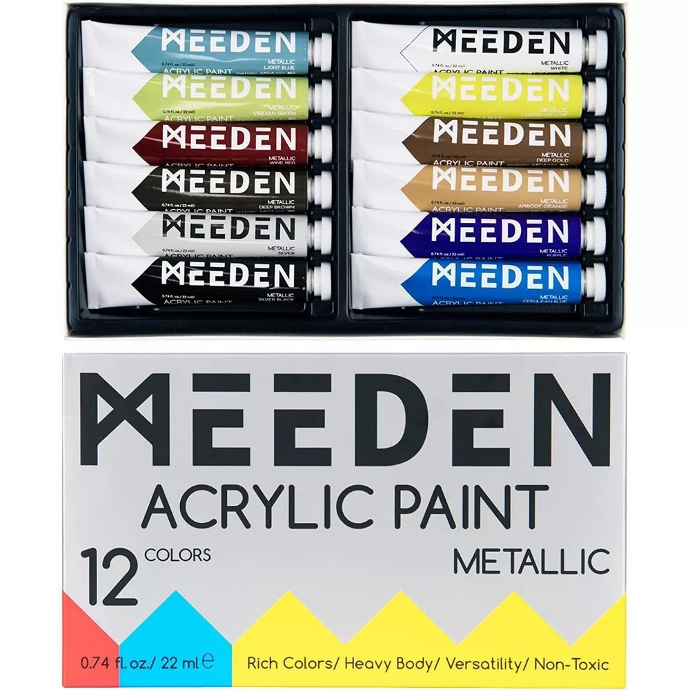 MEEDEN Acrylic Paint Metallic Set Multicolor 12 Colors Heavy Body Non-Toxic