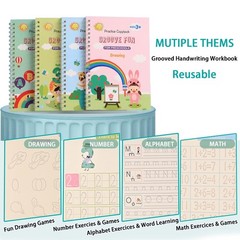 4 Pc Magic Grooved Practice Copybook,Reusable Letter Tracing Books,Handwritin…