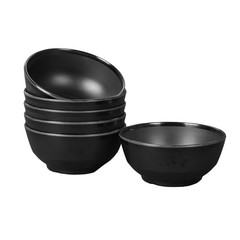 Melamine Cereal and Salad Bowls, 5 Inch, Set of 6, Dishwasher Safe. 5in Black
