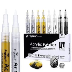 ANYE OUTLET Acrylic Paint 1 count (Pack of 8), Black, Gold, Silver, White