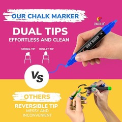 Zenacolor Liquid Chalk Markers – Dual Tips, 8 1 Count (Pack of 8), Multicolor