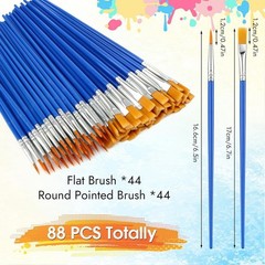 88-Piece Bulk Paint Brush Set – Flat & Round Tips for Kids, Students, Crafts