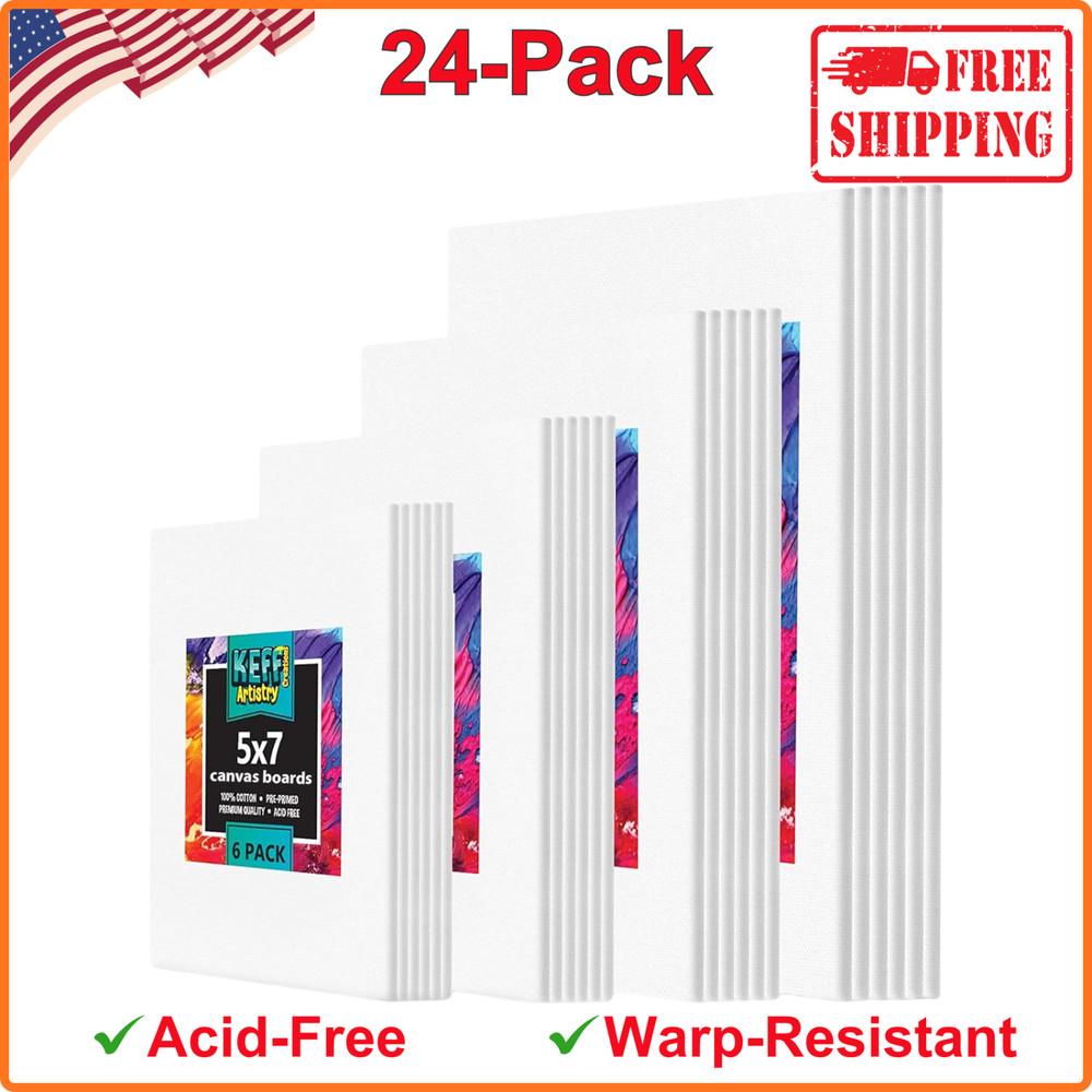 24 Pack Painting Canvas Boards, 6 of 5×7, 8×10, 9×12,11×14 Canvases for Painting