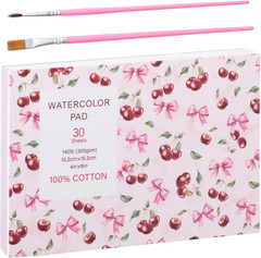 30 Sheets Watercolor Paper Pad with 2 Pcs Watercolor Brush, 140 Lb/300 GSM Water