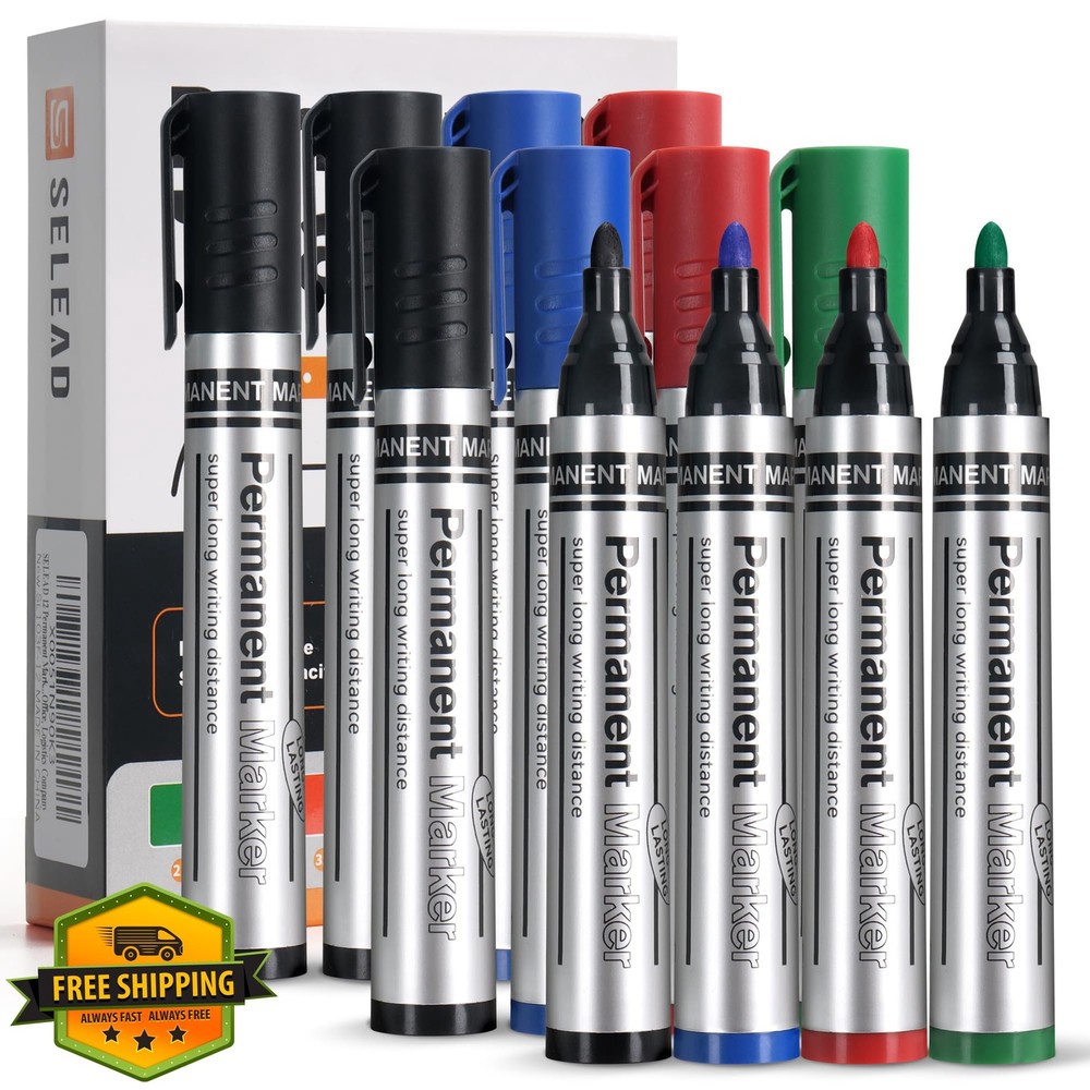 SELEAD Markers Black Red Blue Green Fine Tip 12pk