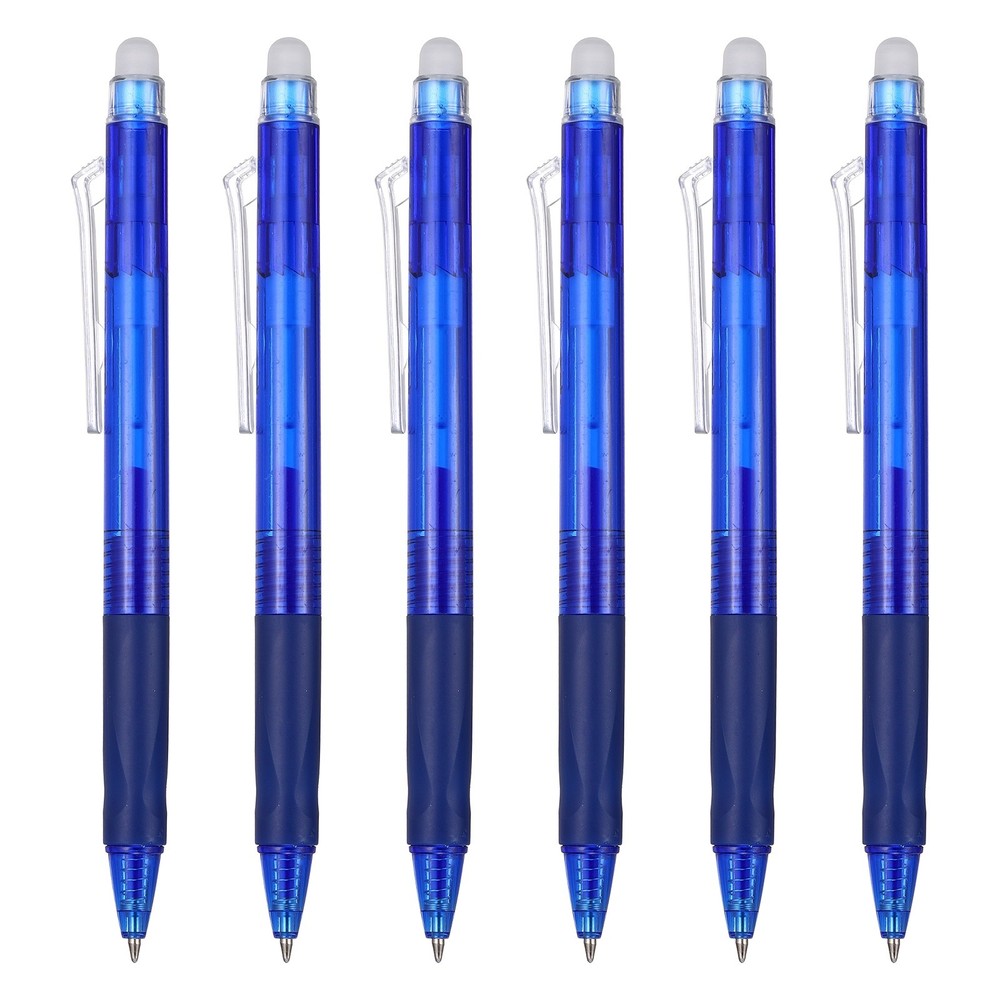 6Pcs 0.5mm Fine Point Retractable Erasable Gel Pens Comfortable Grip, Dark Blue