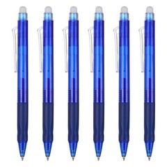 6Pcs 0.5mm Fine Point Retractable Erasable Gel Pens Comfortable Grip, Dark Blue