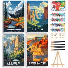 4 Pack Framed Paint by Numbers Kit for Adults with Wooden 8″x 12″, OPF4P03