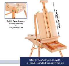 Beechwood French Easel with Sketch Box & Storage Drawer, Portable Folding Tripod