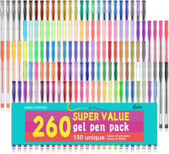 Feela Gel Pens Set, 260 Pack 130 Colored Gel Pens plus 130 Refills for Adult Col