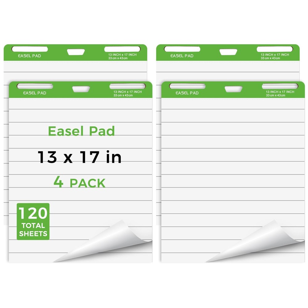 4 PCS Mini Easel Pads 13×17 Inch Non Stick Flip Chart Paper Lined 30 Sheets