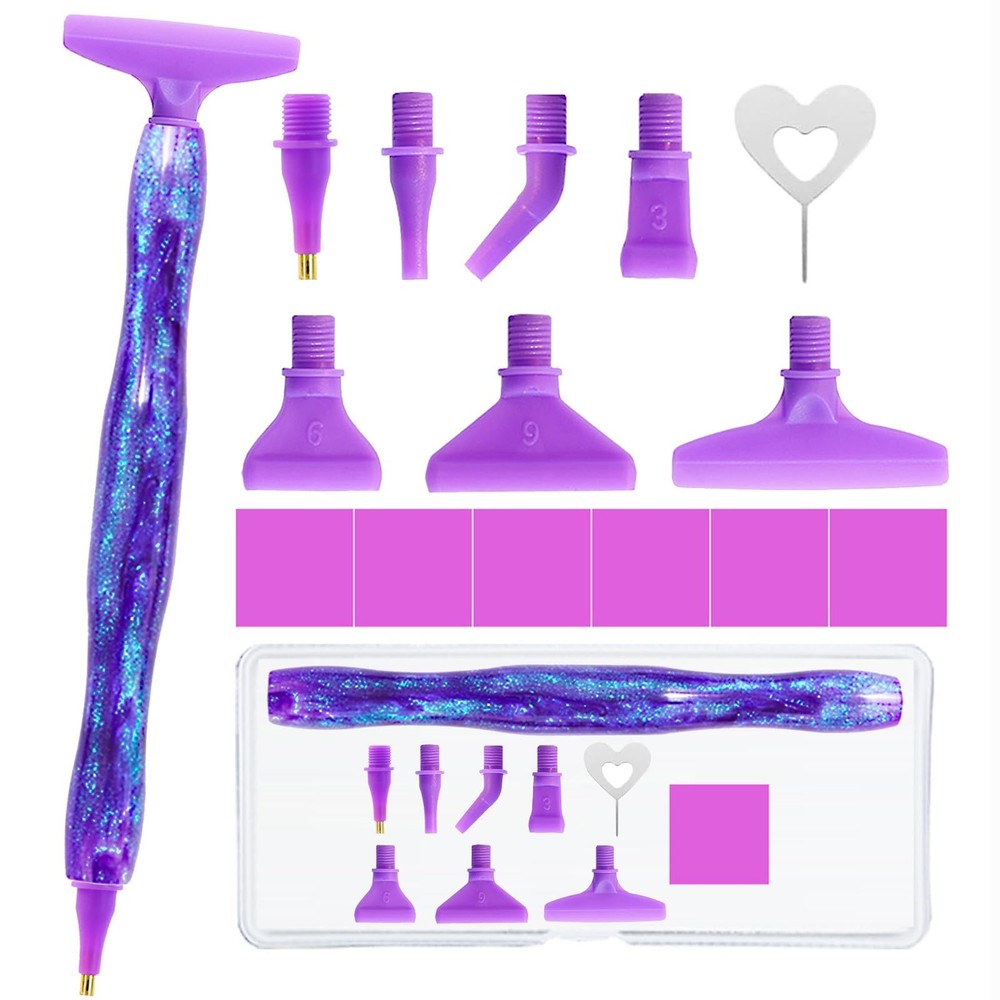 16PCS Ergonomic Diamond Art Pens Kit Resin Painting Pen with Thread Tips