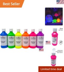 Non-Toxic Fluorescent Acrylic Paint Set for Kids – 6 Neon Colors in 8 Oz Bottles