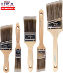 Paint Brushes, 5-Piece Paint Brush Set, Flat & Angle Brushes for Walls, Trim, Ca