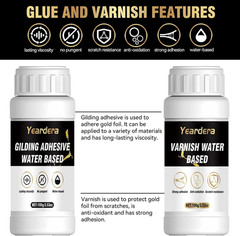 Gold Leaf Kit, 100ml Gilding Adhesive and Varnish with 100 Gold Leaf Sheets for