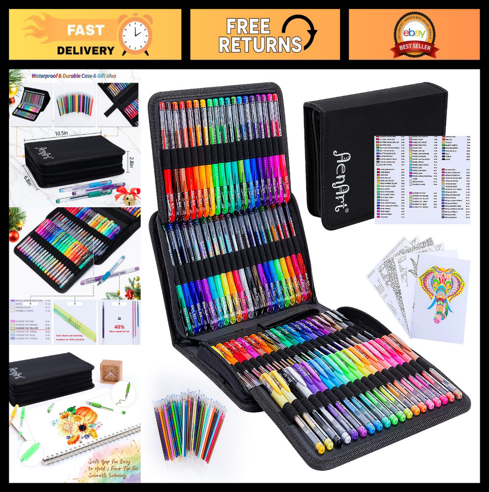 160 Pack Colored Gel Pens for Adult Coloring, 40% More Ink, Black Case – Art Sup