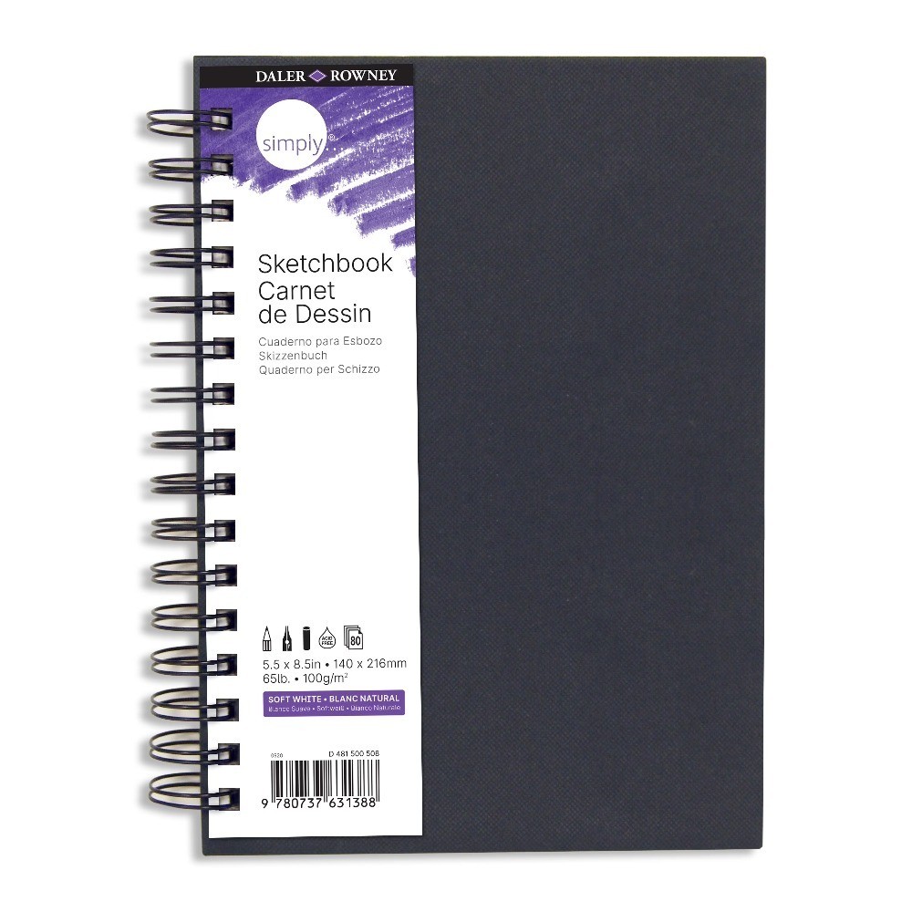 Sketchbook 5.5×8.5 Inch Soft White Paper 65lb 100g 80 Sheets Wire-O Bound Black