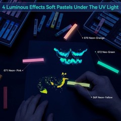 72 Long Chalk Pastel Set – 72 Vibrant Colors, 4 Fluorescent, 6 Drawing Papers, A