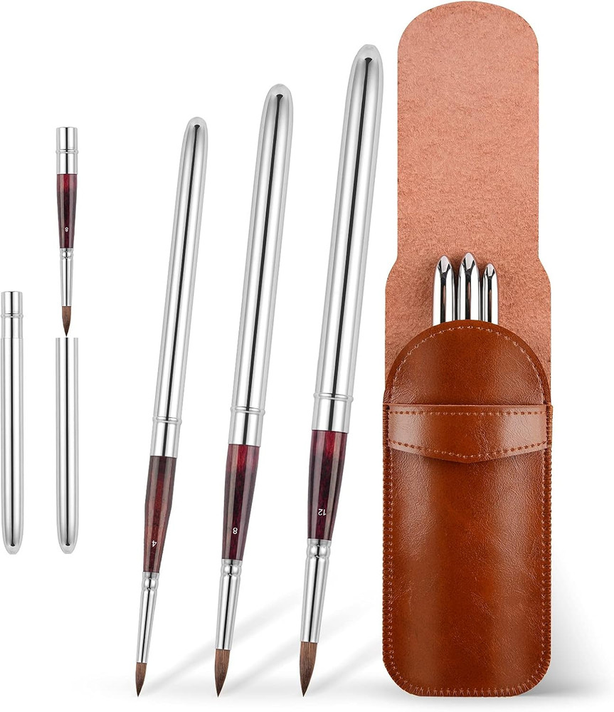 Kolinsky Travel Watercolor Brushes Sable Hair Round Watercolor Paint Brush 3Pcs