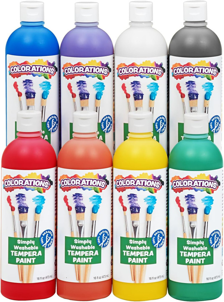 Paraben-Free Simply Washable Tempera Paint, Rainbow plus 8 Pack, Matte Finish, C