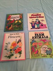 Vintage – Lot of 4 Hardback – How to Draw Birds, Farm Animals, Flowers, Monsters