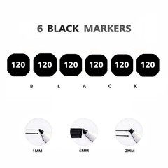 Arhomet 6pcs Black Alcohol Markers Set, Dual Tips 1 Count (Pack of 6),