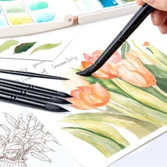 Sturdy 8-Pc Artist Paint Brush Set – Goat Hair with Metallic Champagne Handles