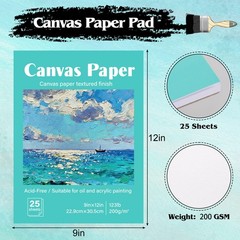 25 Sheets Canvas Paper Pad 9×12 Inches, 180GSM Canvas Sheets Glue Bound Canva…