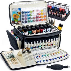 Quilted Acrylic Paint Organizer Bag with 13in Brush Holder Large Art Storage