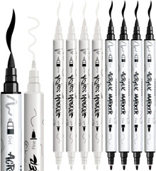 4 Black and 4 White Paint Markers Brush and Fine Dual-Tip Acrylic Paint Marker S