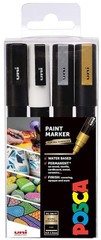 Posca Paint Markers Pens Art Fine Tip Gold Silver Black White Mono PC-3M 4Pk Uni