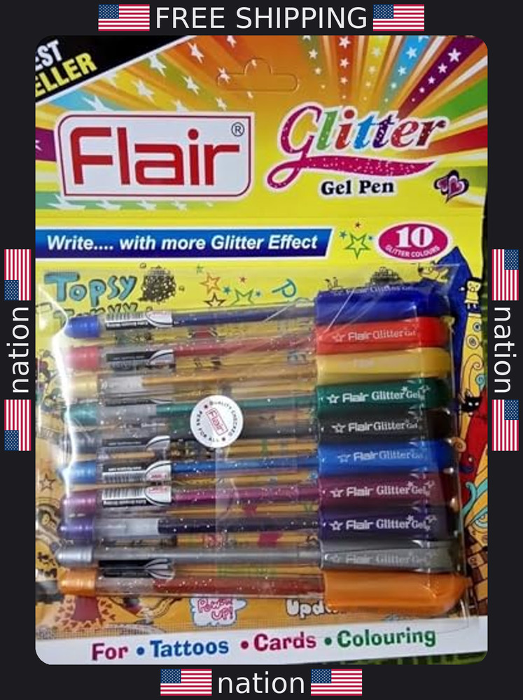 Flair Xtra Sparkle Glitter Gel Pens – 20 Pack (10 Colors, Set of 2)