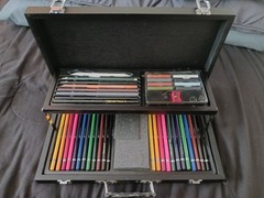 Complete Pencil Pastels & Charcoal Set in Wooden Case Multicolor Art Set