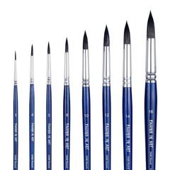 8 PCS Blue Handle Round Pointed Paintbrush Set Wooden Hair Artist Brushes
