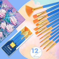 Paint Brushes Set,1Pack/12Pcs Nylon Hair Round-Pointed Tip Acrylic Paint Brushes