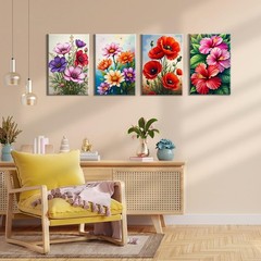 4 Pack Framed Paint by Numbers Kit for Adults – Flowers Adult Paint by Number Ki
