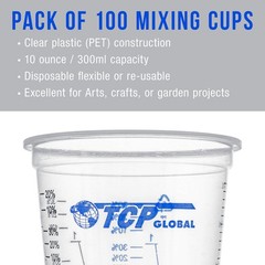 Graduated Plastic Mixing Cups 10 Oz. (300ml) – Box of 100 with Ratios 2:1, 3:1