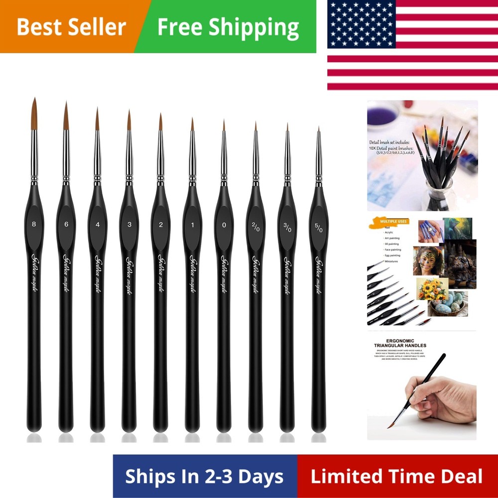Detail Paint Brushes Set 10pcs Miniature Brushes for Fine Detailing & Art Pai…