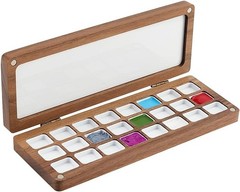 Empty Bamboo Watercolor Paint Palette, 24 Grids Wooden Color Mixing Tray with…