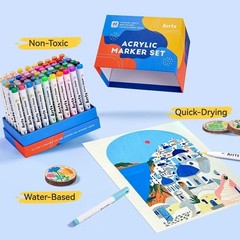 Acrylic Paint Markers Set 60 Color Waterproof Quick Dry Brush Tip DIY Art New