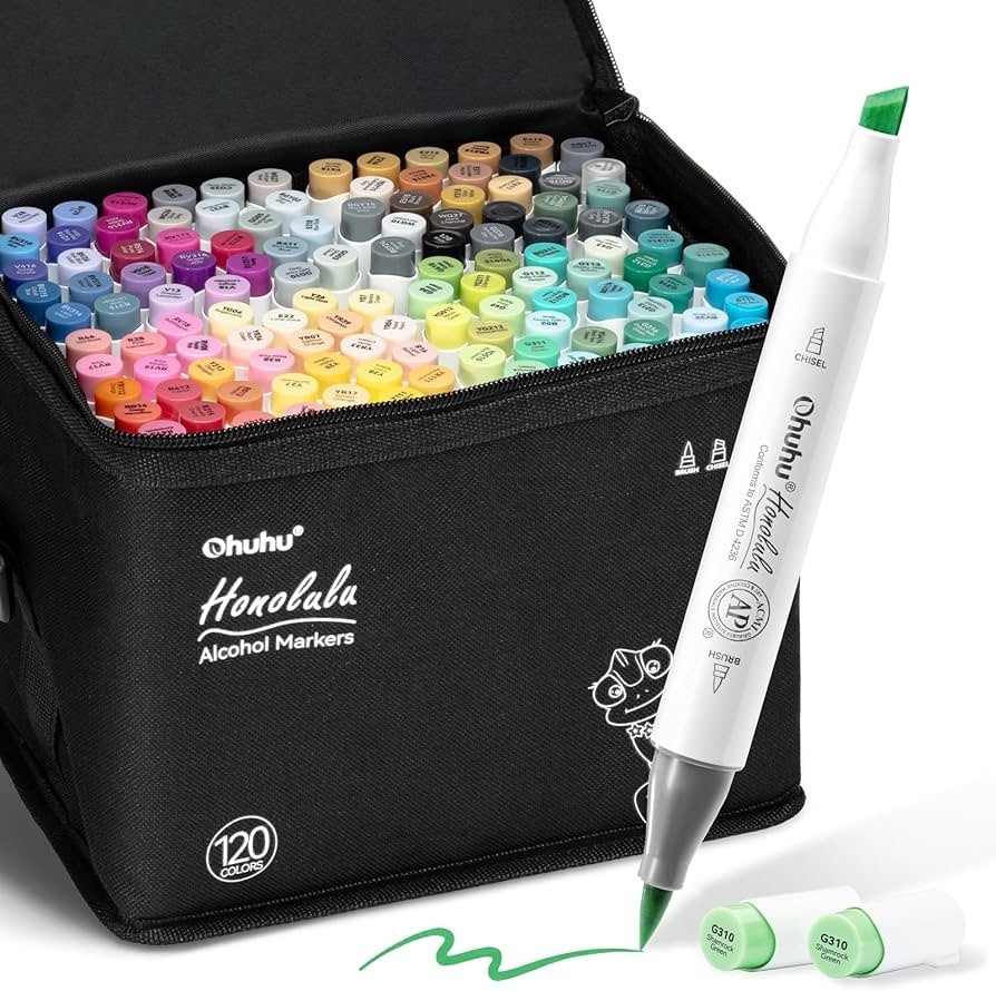 Ohuhu Honolulu B Alcohol Markers 120 Brush & Chisel