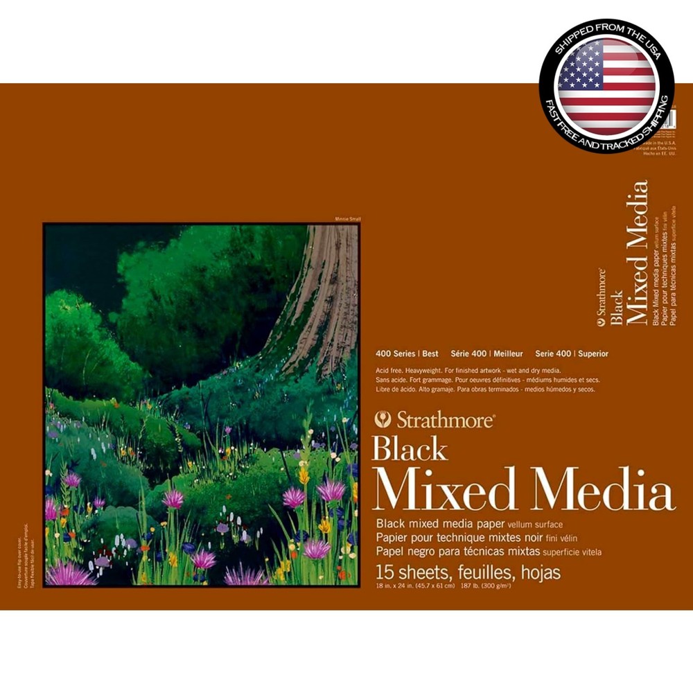 Heavyweight 184 lb Black Mixed Media Pad – 15 Sheets, Ideal for Diverse Mediums