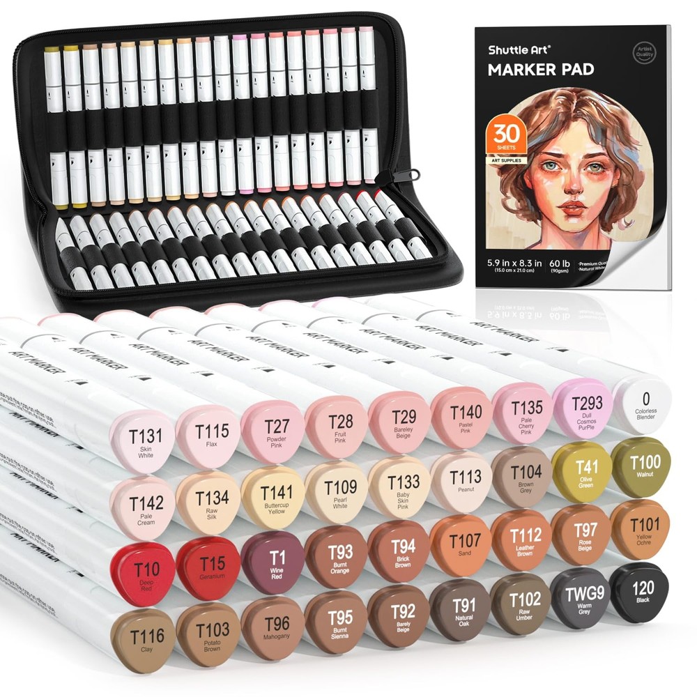 Shuttle Art 36 Colors Skin Tone&Hair Art Markers, Dual Tip Alcohol Based Mark…
