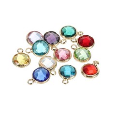 Crystal Birthstone Charm 9mm Dia, Pendants Drop Bead 12 Colors 12Pcs