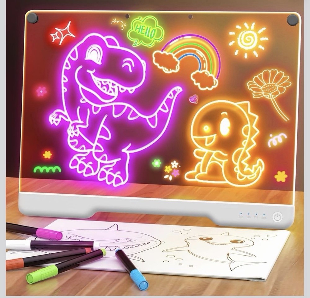 16-Inch Rechargeable LED Drawing Board, 9-Color Light Modes, Neon Art Dry Erase